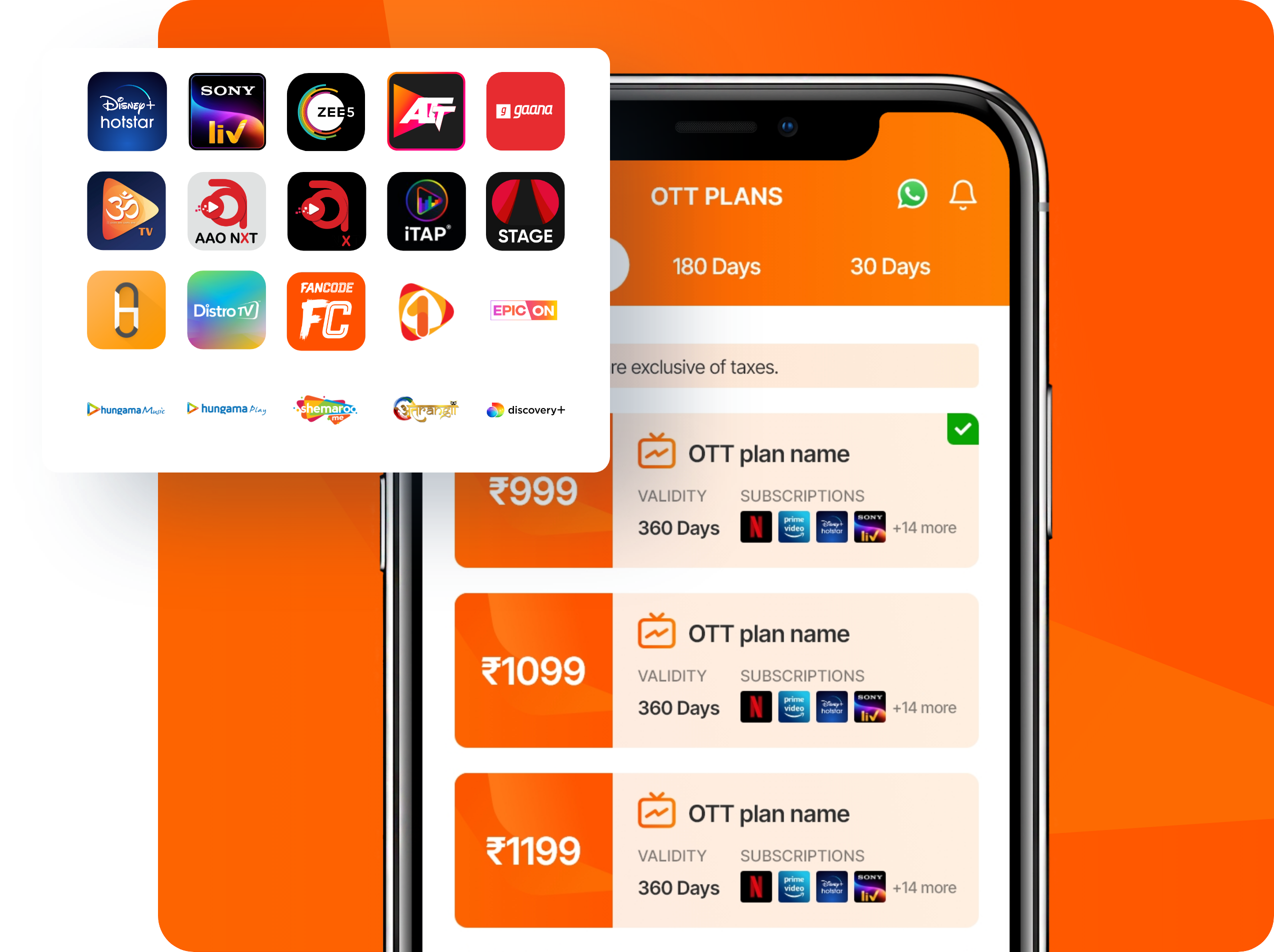 Screenshot of mach1 broadband mobile app displaying a variety of OTT